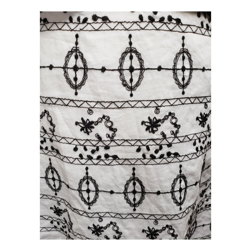 LOFT Linen Blend Embroidered Midi Skirt M Cream Brown Vintage Y2K Boho